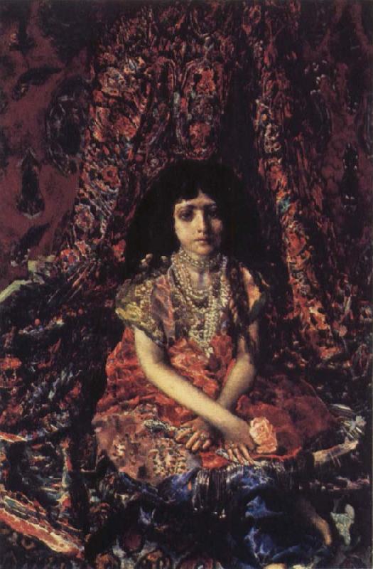 Mikhail Vrubel Young Girl against a Persian Carpet China oil painting art